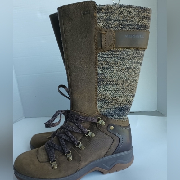 Merrell Womens Dark Earth Waterproof Boots Size 6 Knee High Lace Up Tweed - Picture 7 of 14